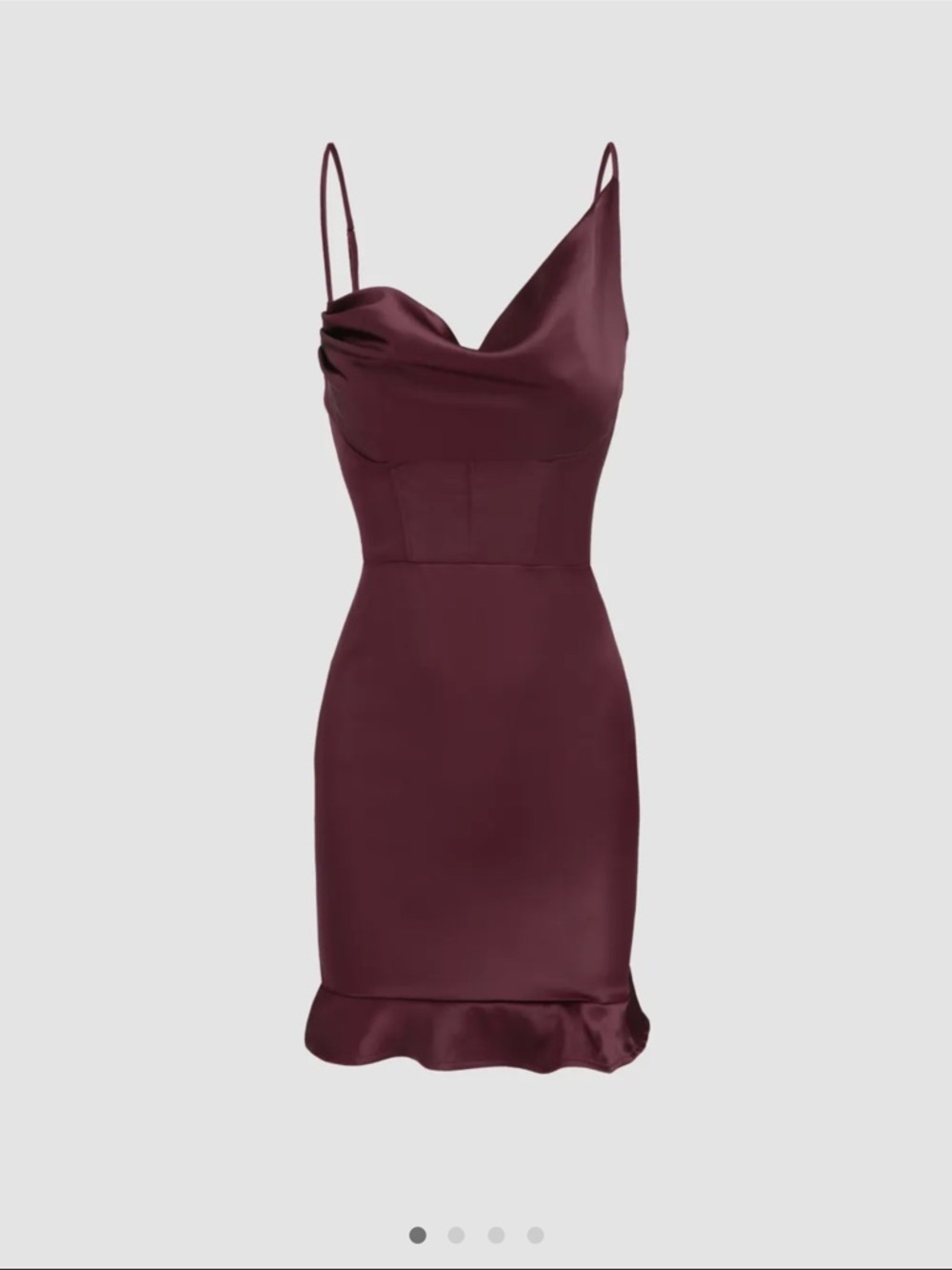 Cider Satin Burgundy Slip Dress with Ruffle Hem & Cowl Neck Bustier | Small NWT